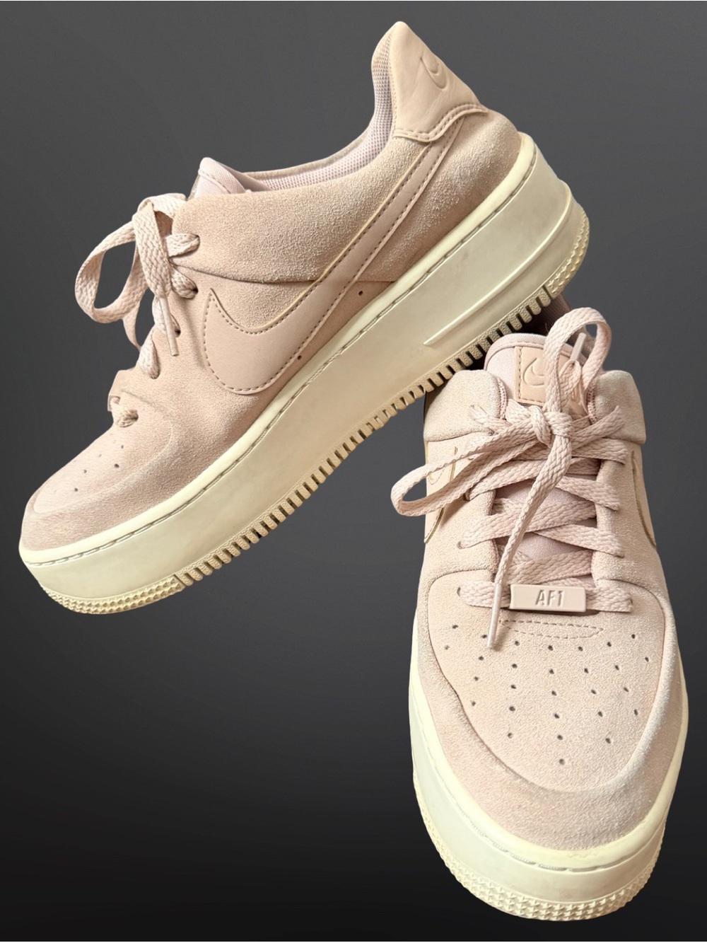 Nike Air Force 1 Sage Low Particle Beige Pink Beige Suede Platform Sneakers Sz 8